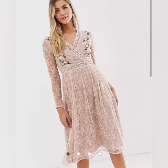 ASOS - Frock and Frill prairie lace midi dress with embroidered flowers in rose - Picture 5 of 5